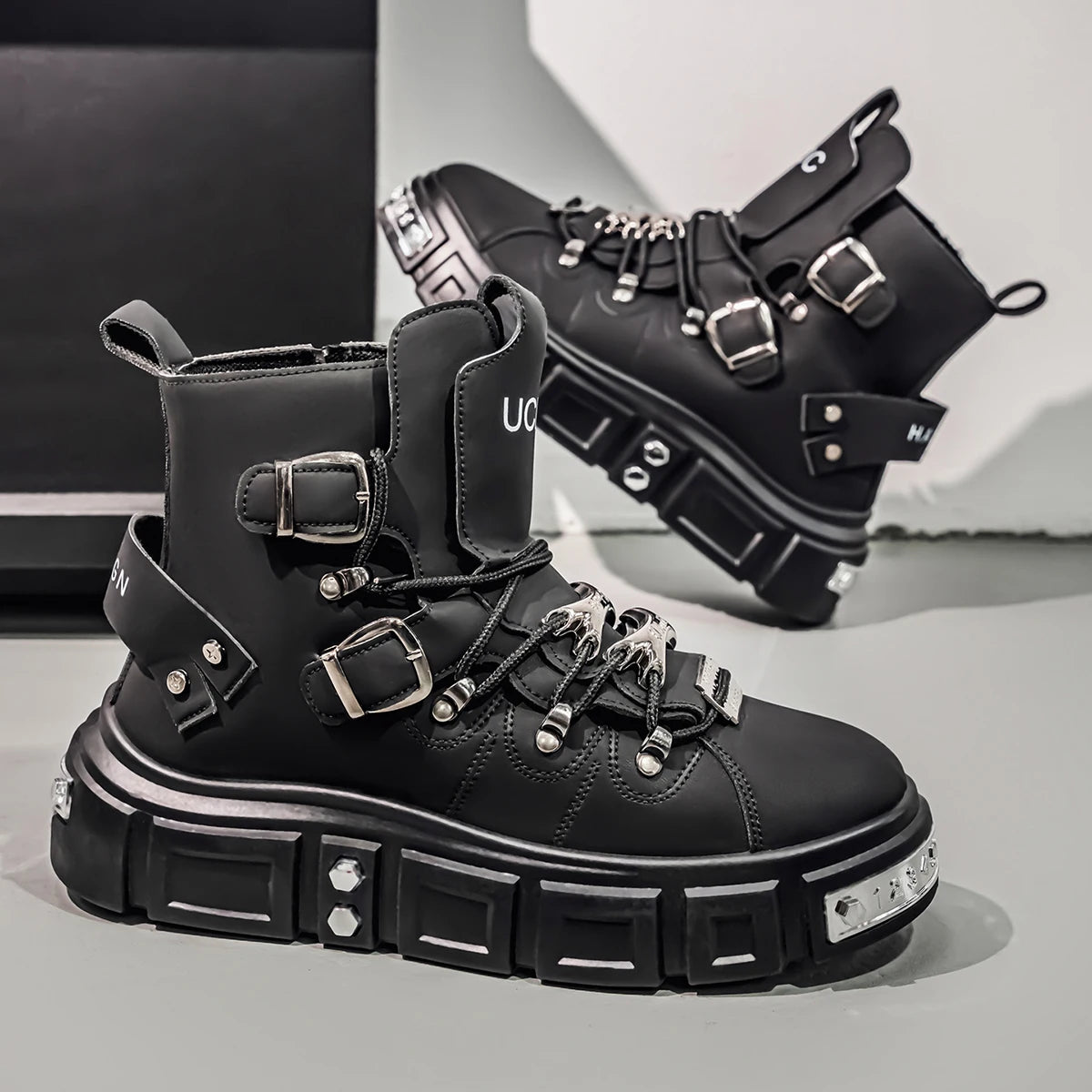 Men's High-Top Platform Sneakers - Metal Detail Skateboard Boots