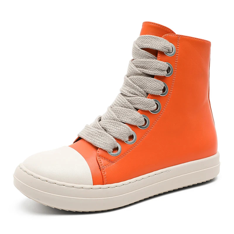 Men's High-Top Leather Sneakers - Lace-Up Zipper Ankle Boots