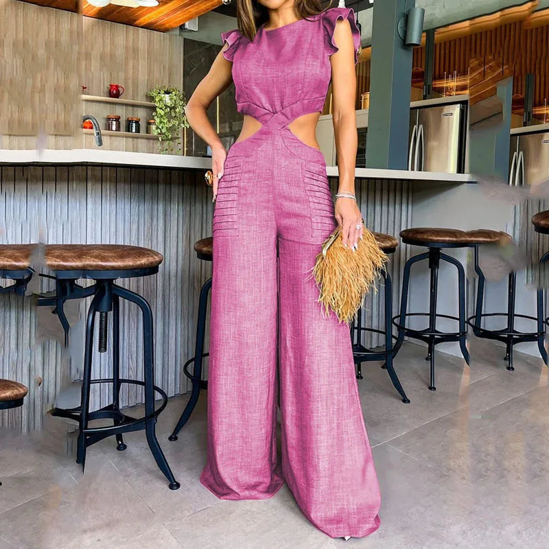 Women's Sleeveless One Piece Wide Leg Jumpsuit