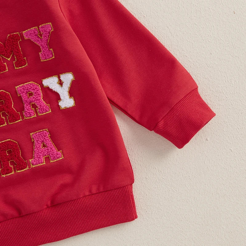 0-3Y Baby Girl Christmas Sweatshirt - Tie-Dye Print Letter Embroidery Long Sleeve Pullovers Top