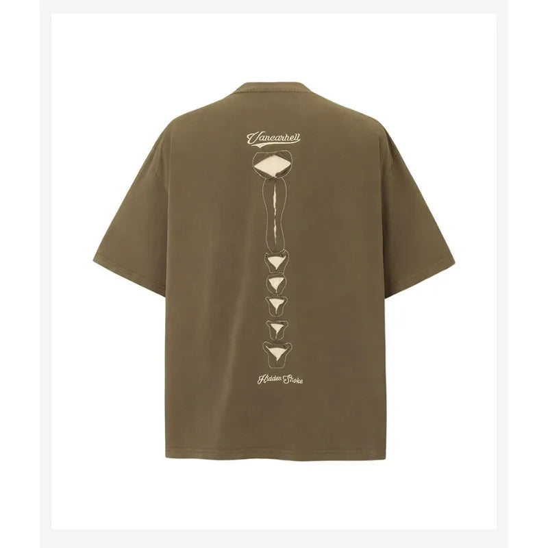 Men's Washed Vintage Cotton T-Shirt - Skull Embroidery