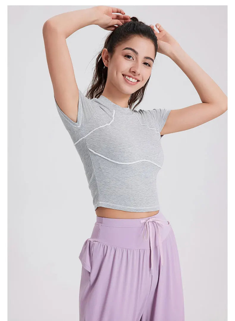 Women's Summer Short Sleeve Yoga Breathable Quick Dry Running Crop Top Slim Fit Gym Vest Sportswear Top
