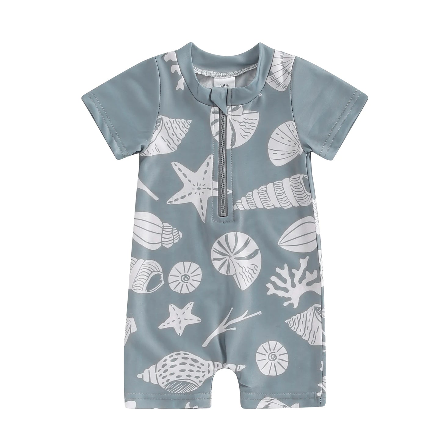 0-3Y Infant Baby Boys Summer Swimwear  Cute Sea Element Prints Zipper Short Sleeve Swimsuit Beachwear