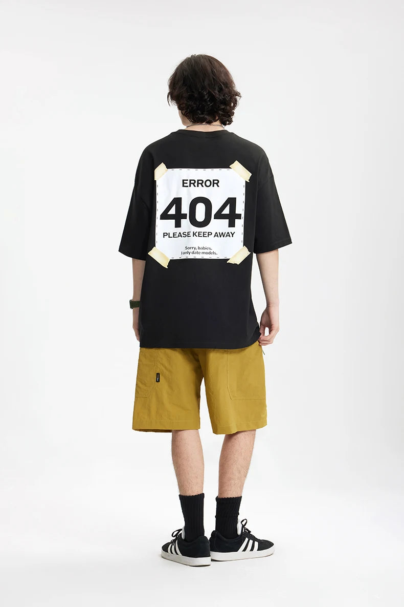 Unisex 404 Print 65G Heavyweight American Street Style Casual Short Sleeve T-Shirt