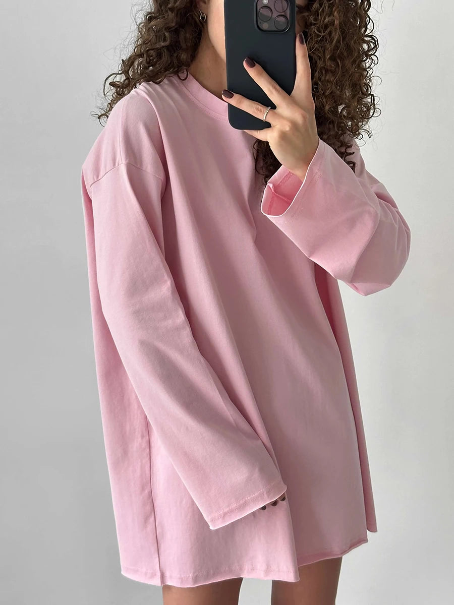 Women's 100% Cotton Bottoming Long Sleeve Loose T-Shirt