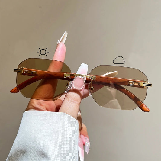 Rimless Photochromic Square Sunglasses – Unisex Vintage Shades