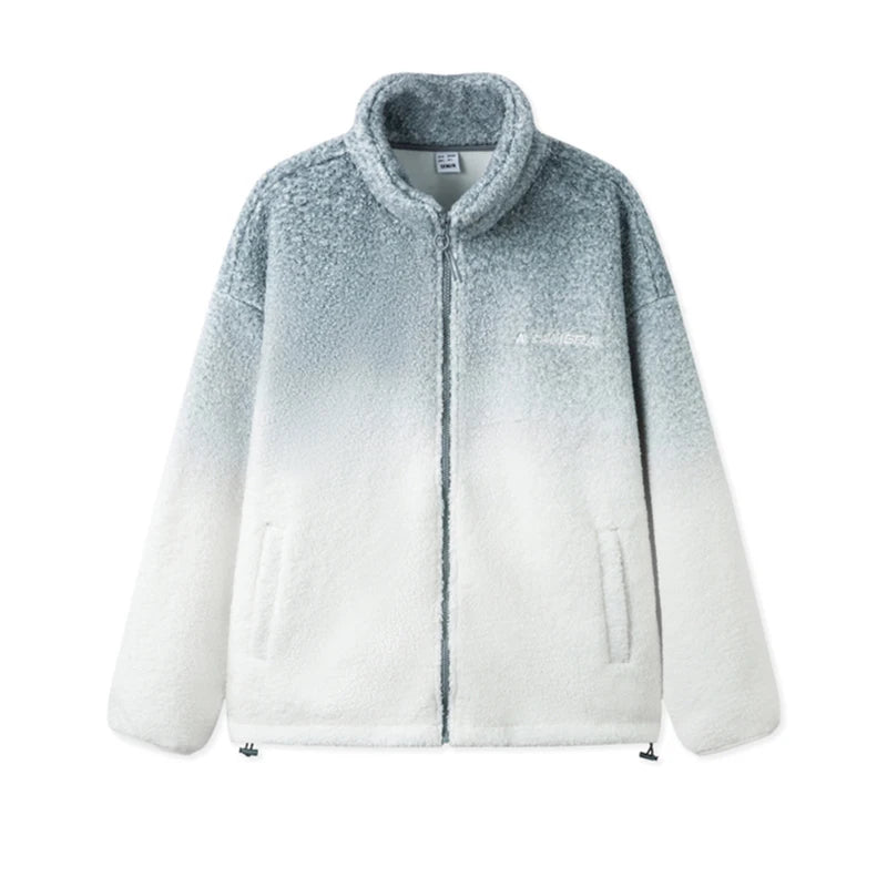 Men's Loose Fit Fleece Jacket - Plush Embroidered Stand Collar Winter Coat