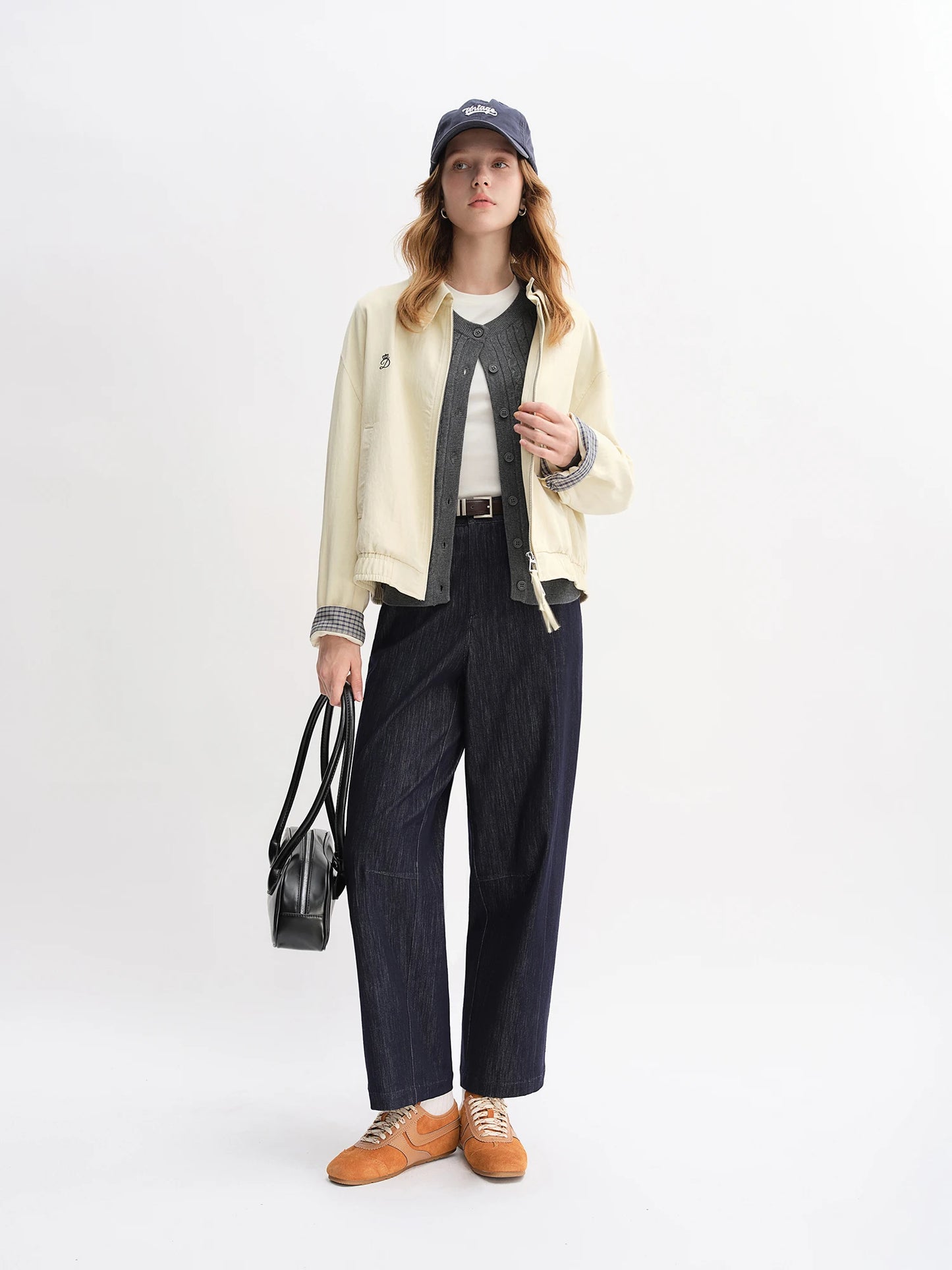 Vintage Wide Leg Jeans - High Waist Stretch Denim with Arc Hem