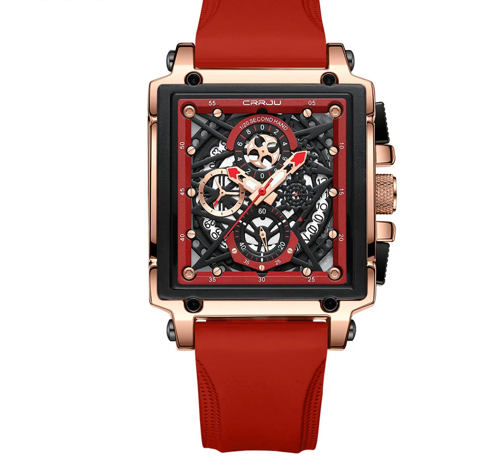 Men's Sports Watch - Large Dial Rectangular Design with Chronograph & Auto Date