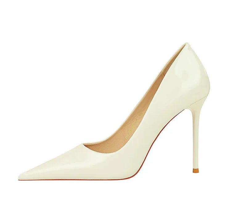 Patent Leather Stiletto Pumps - Pointed Toe High Heels for Special Occasions
