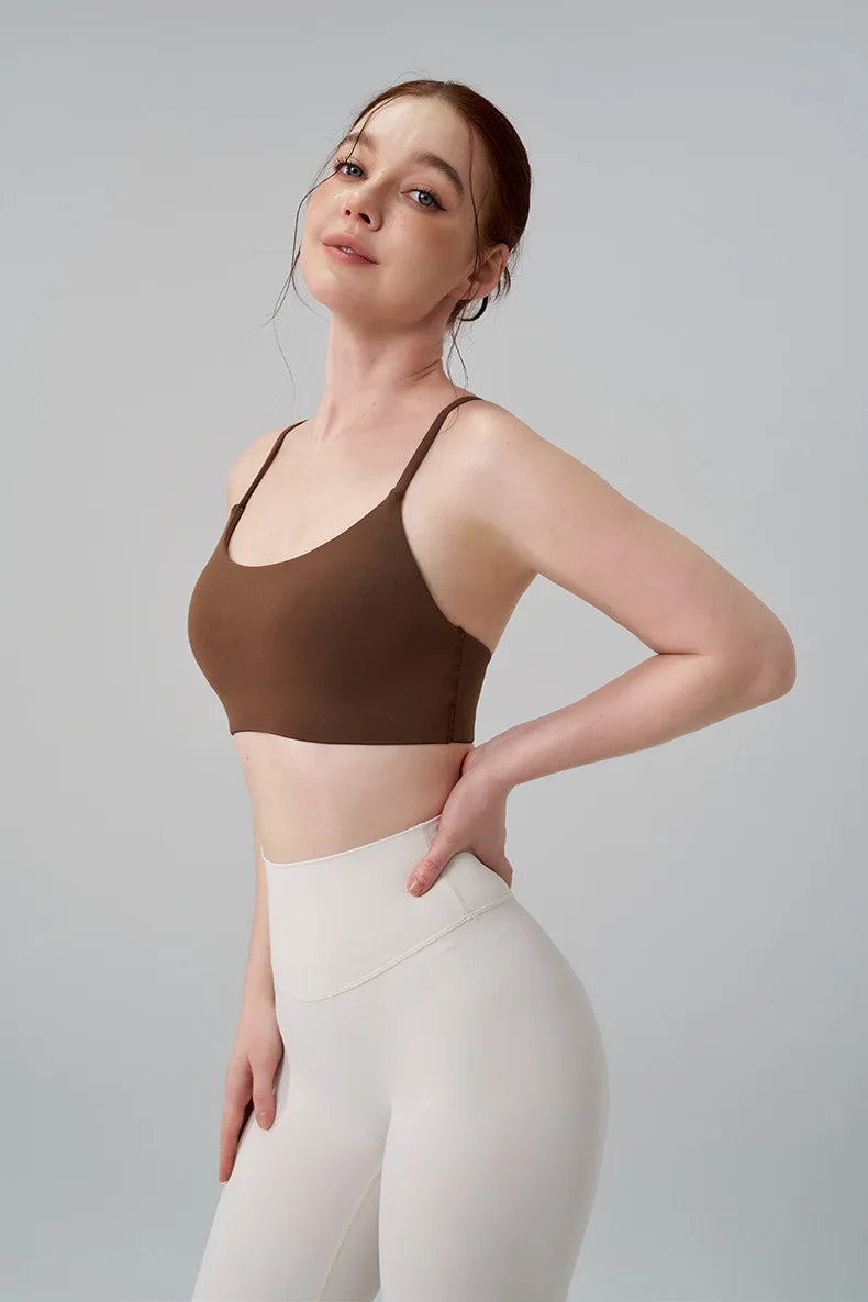 Nylon Spandex Yoga Bra Top - Removable Pads & Adjustable Straps
