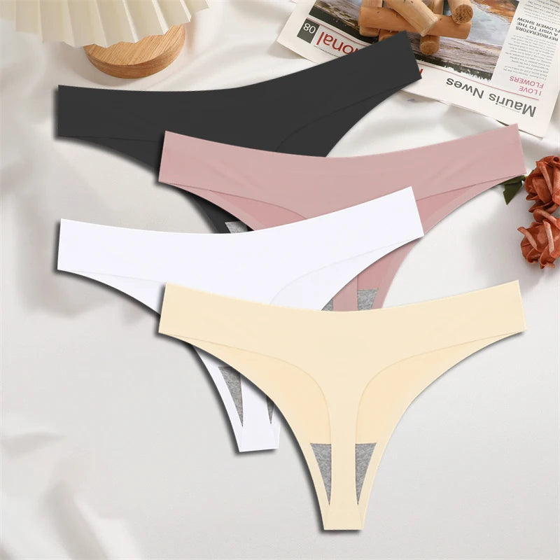 4-Pack Ice Silk Seamless Thongs - Low Waist Bikini Underwear