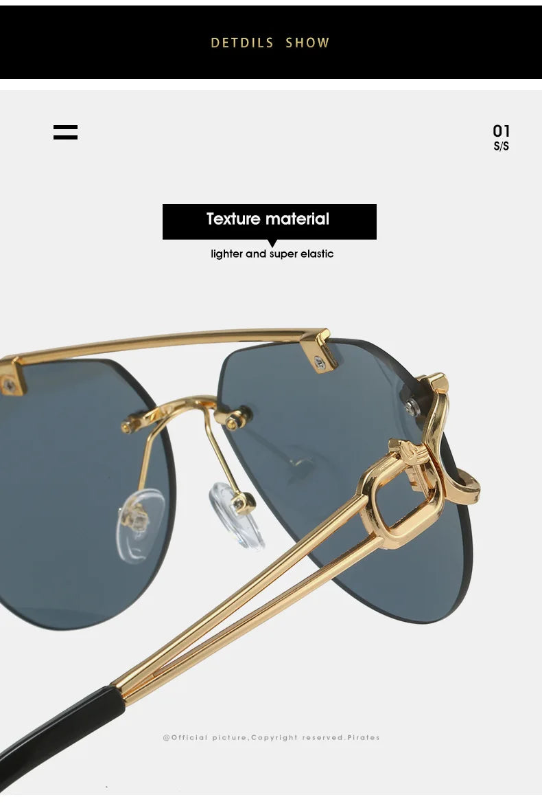 Unisex 2 Pairs Per Set Rimless Gradient Double Bridge Sunglasses