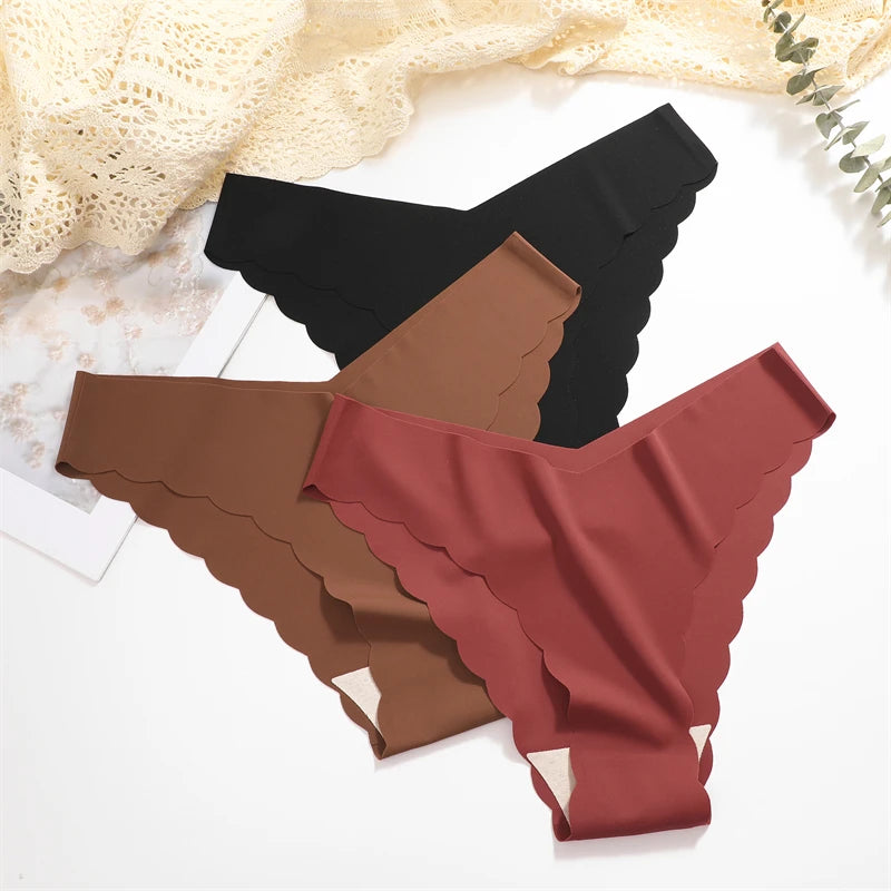 Women's 5Pcs Ice Silk Ruffles Underwear V Waist Panties Seamless Low-Waist Briefs  Comfortable Lingerie