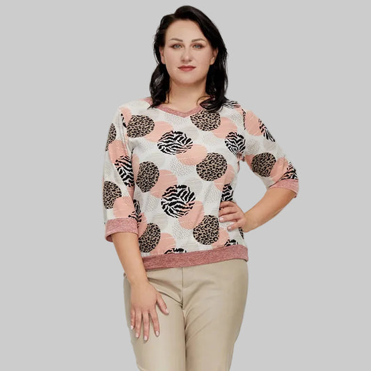 Women's Oversized Leopard & Polka Dot Print T-Shirt — Half Sleeve Casual Tee