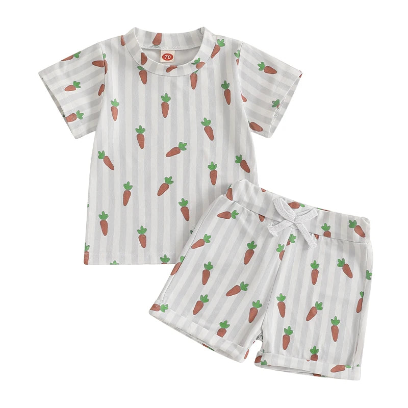 Infant Baby Boys Easter Clothes Set - Carrot Stripe Print T-Shirt & Shorts 2pcs