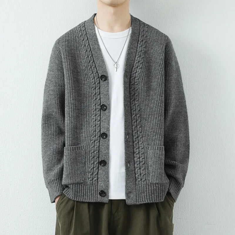 Men's Knit Cardigan Sweater - Slim Fit V-Neck Sweatercoat Outerwear