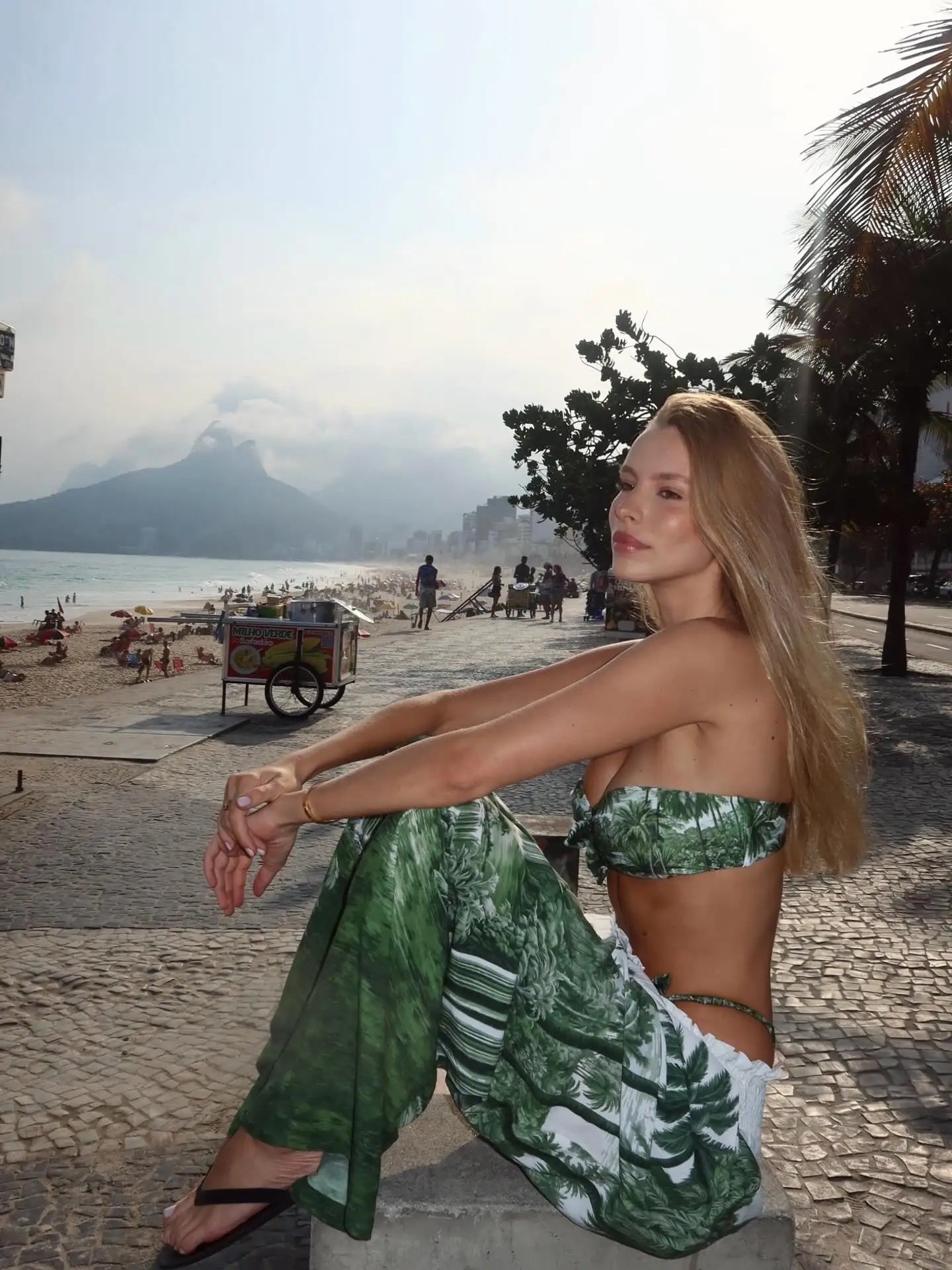 Bandage Halter Bikini Set with Print Pants - 3-Piece Swimwear