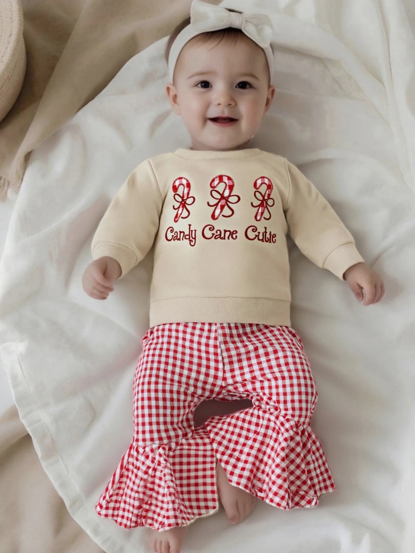 Baby Girls 2-Piece Christmas Clothes Set - Candy Cane Bow Embroidery Sweatshirt & Pants (0-3Y)