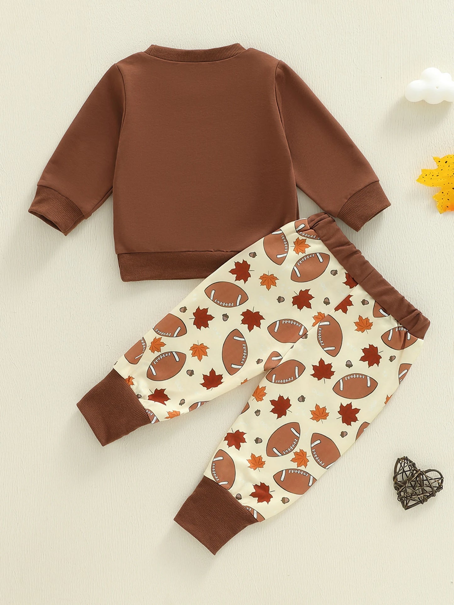 Baby Boys Thanksgiving Football Outfit Set - Rugby Long Sleeve Sweatshirt & Leaf Pants (0-3Y)
