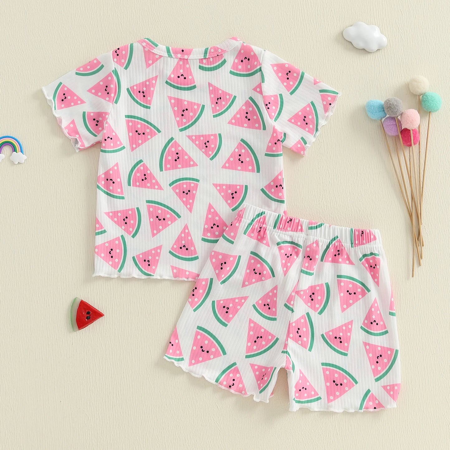 0-4Y Kids Girls Summer Clothes Sets Short Sleeve Watermelon Print T Shirts and Shorts Set
