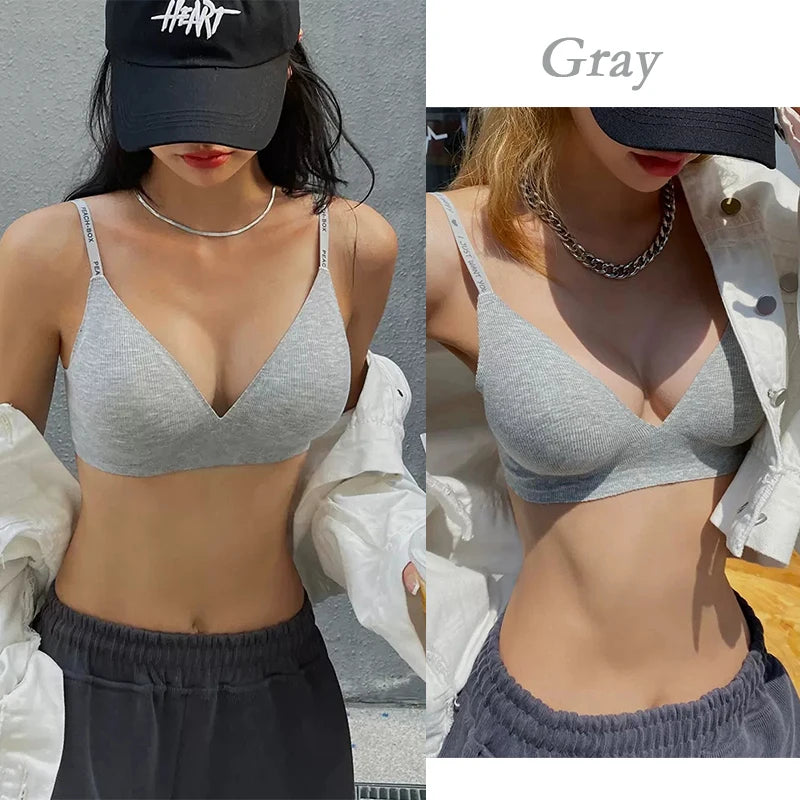 Women's 3/5Pcs/set Wireless Bra Deep V Padded Bralette Stripe Knitting Bras