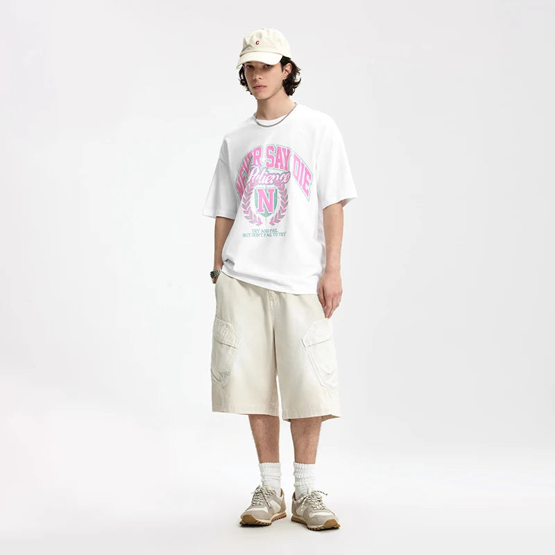 Men's College Printed Suede Beaded American Style Loose Short Sleeve T-Shirt