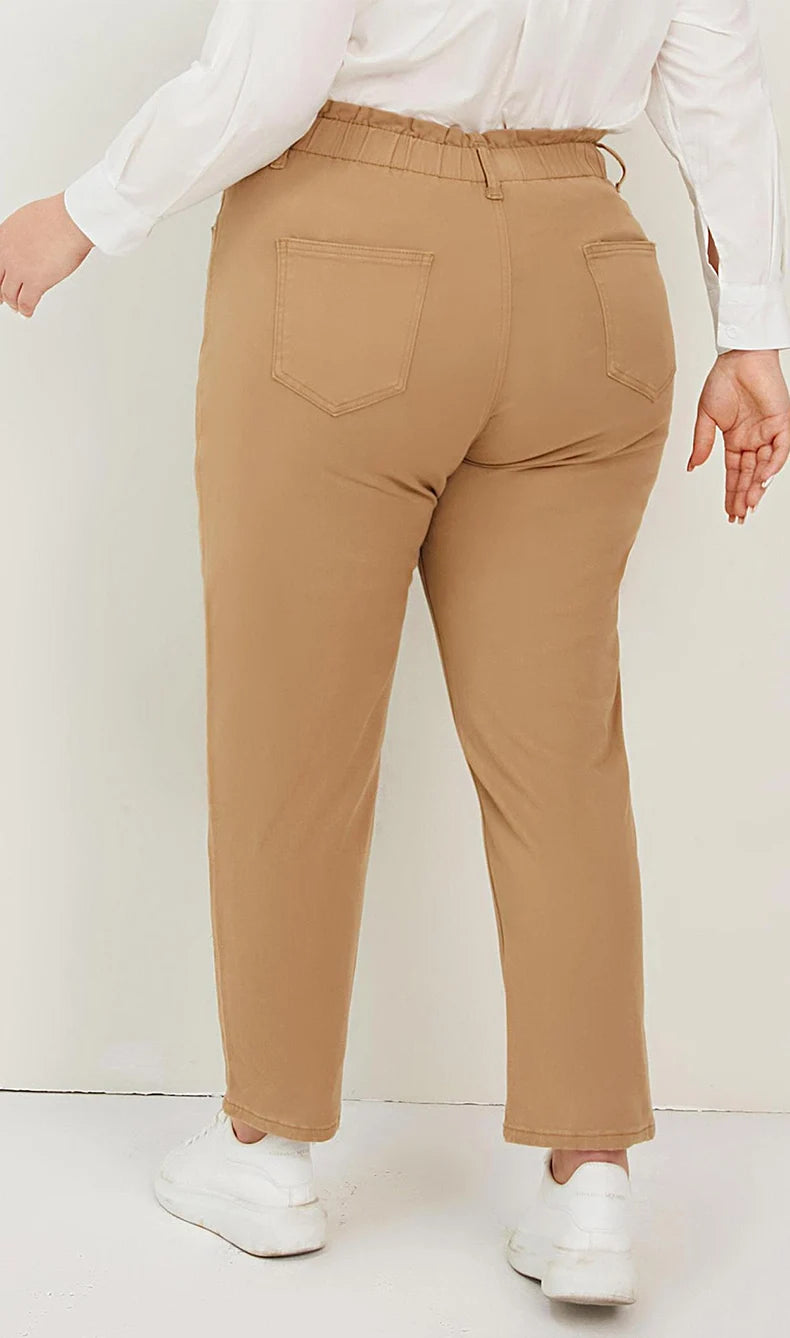 Women's Plus Size Stretchy Cotton High Waist Elastic Loose Trousers