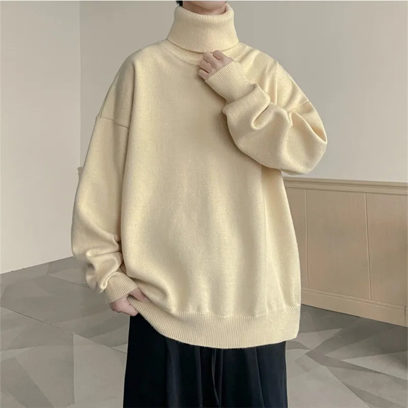 Men's Thick Turtleneck Knitted Sweater - Loose Fit Casual Pullover