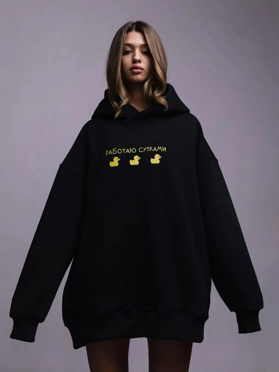 Women's Oversized Three Duck Print Hoodie