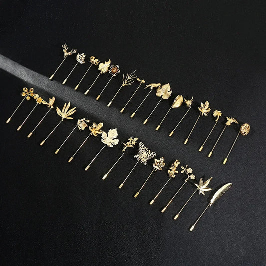 Vintage Metal Leaf Flower Brooch - Gold Tone Lapel Pin for Women & Men