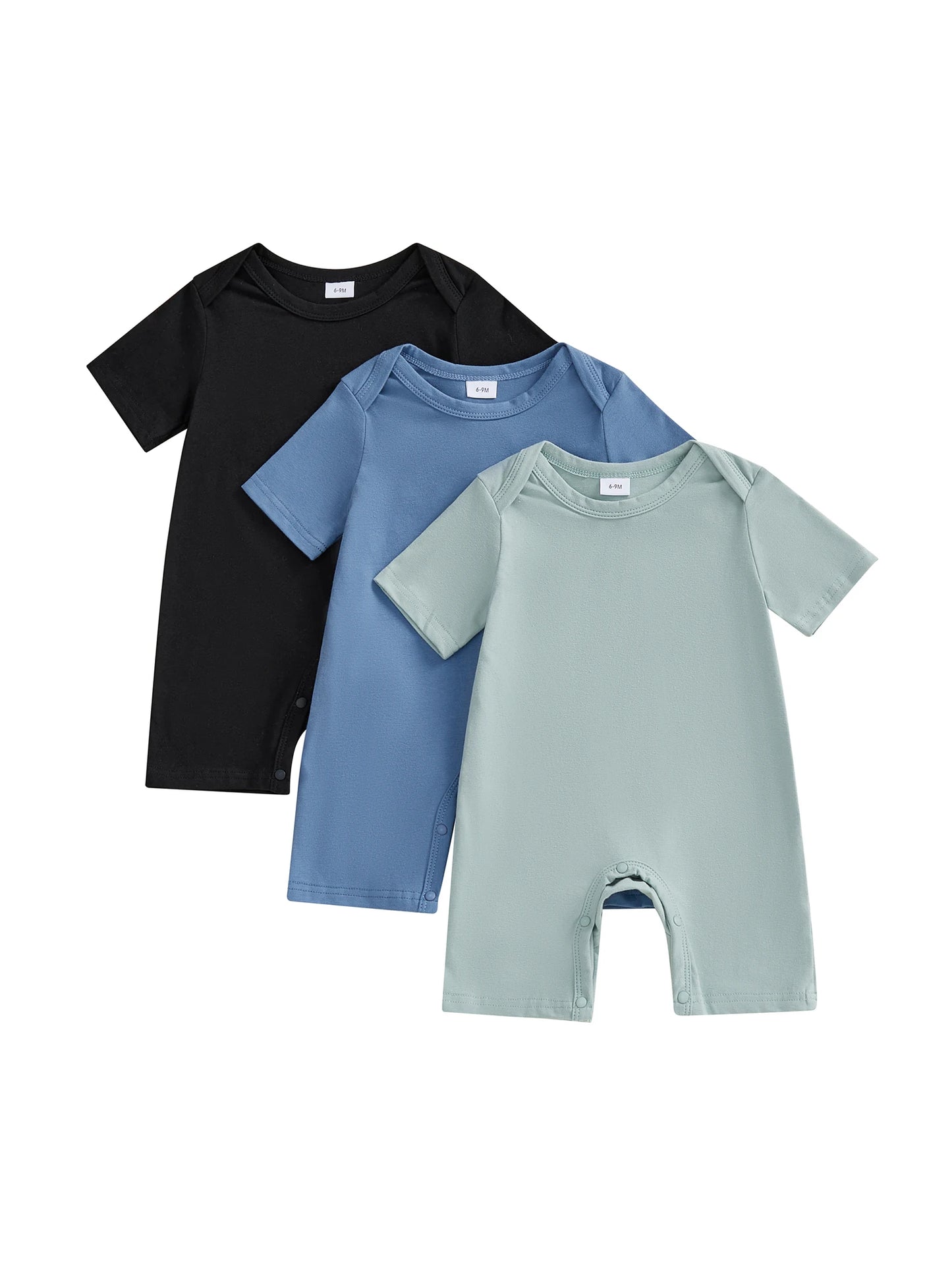 Baby Summer Romper 3-Pack - Solid Color Short Sleeve Jumpsuits