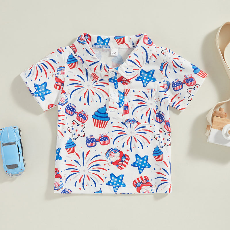0-4Y Toddler Kids Boys T Shirt Short Sleeve Eagle/Donut/Bull/Fireworks Print Pullover Tops for Independence Day