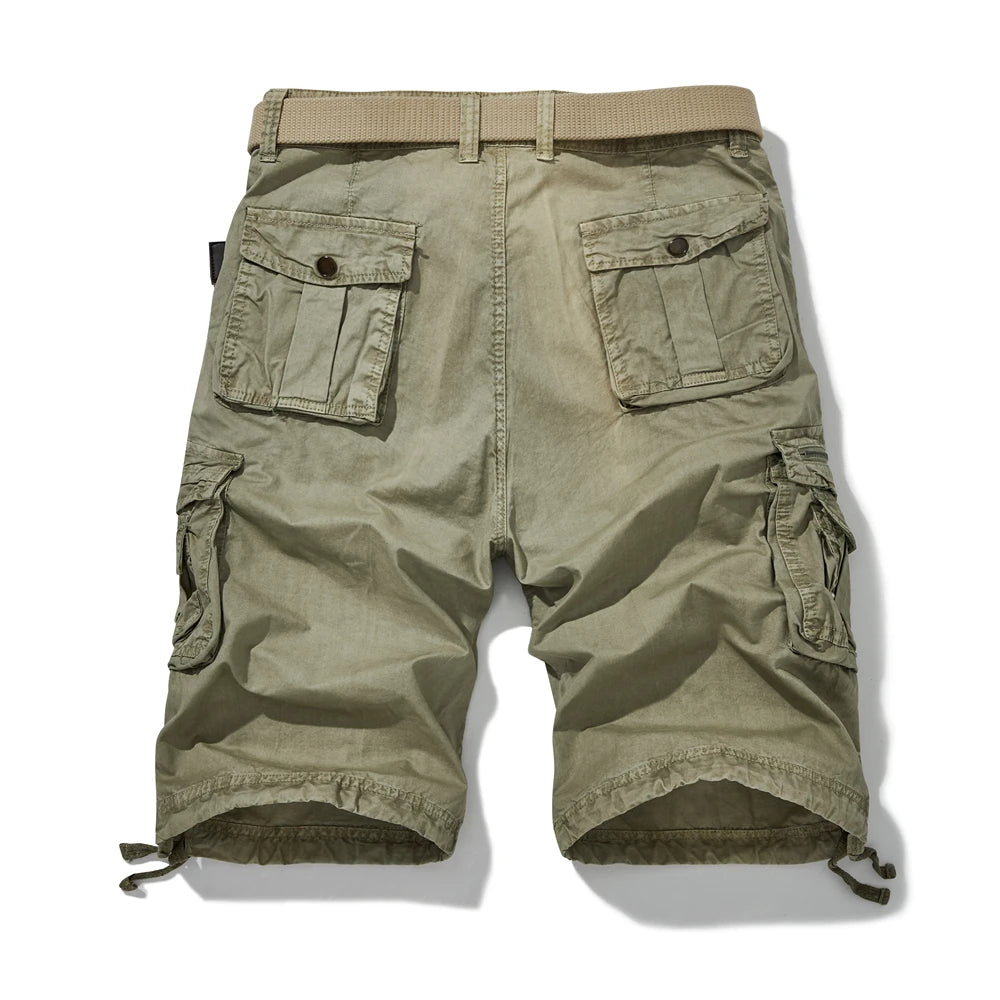Men's Cotton Cargo Shorts - Multi Pocket Hiking Knee Length Shorts