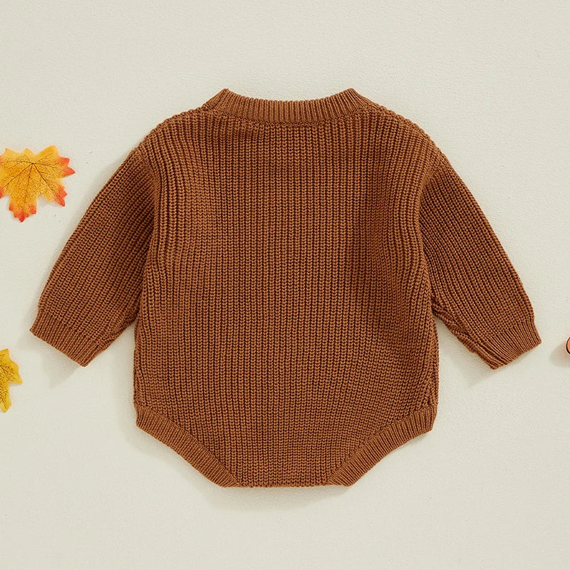 0-18M Baby Boys Girls Thanksgiving Cute Sweater Romper Turkey Embroidery Long Sleeve Jumpsuit