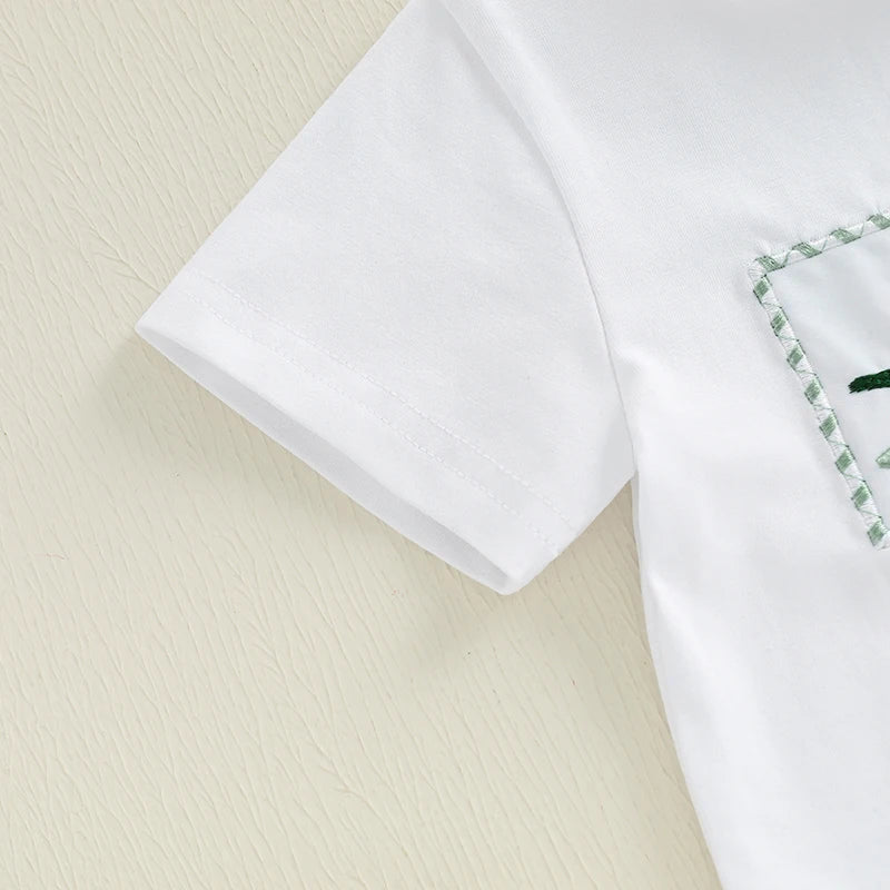 Dinosaur Embroidered T-Shirt & Plaid Shorts Set - Toddler Boys (0-4Y)