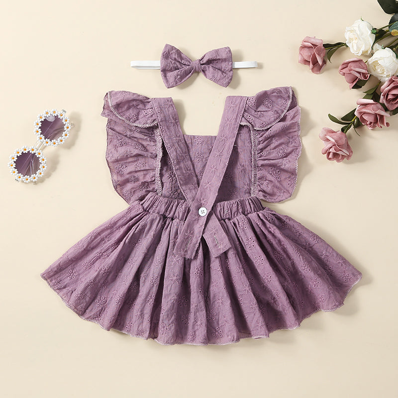 0-18M Infant Baby Girl  Romper 2pcs Flower Letter Print Flying Sleeve Birthday Jumpsuits and  Bow Headband