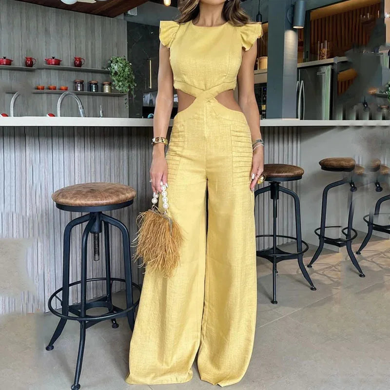 Women's Sleeveless One Piece Wide Leg Jumpsuit