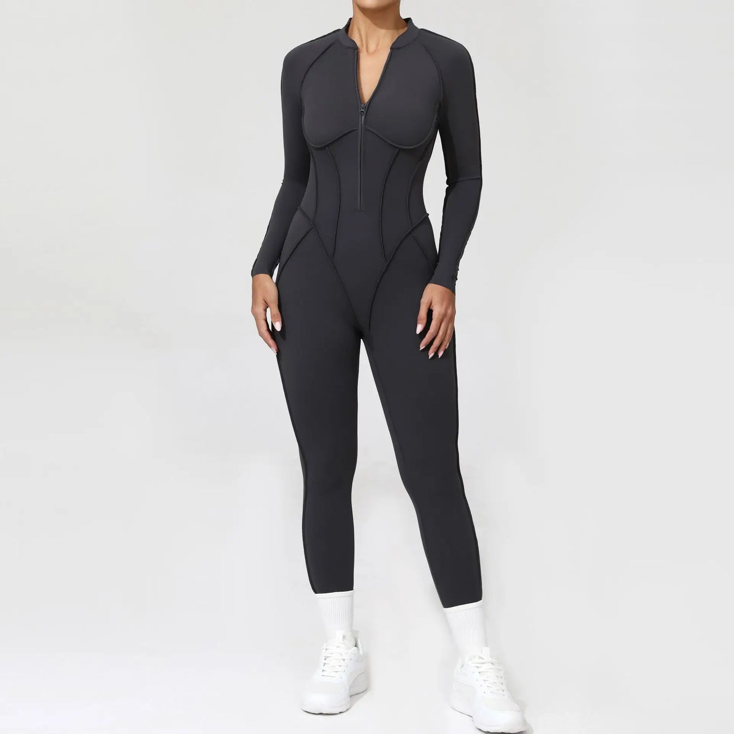Nylon Jumpsuit - Yoga Fitness Bodysuit with Zipper