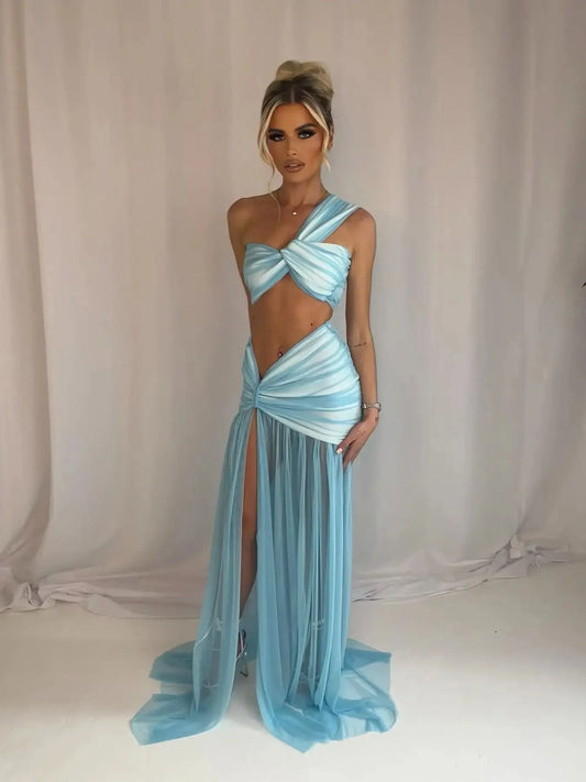 Women's Two-piece Bandage Sleeveless Waist Chic Slit Summer Mini Skirt Set