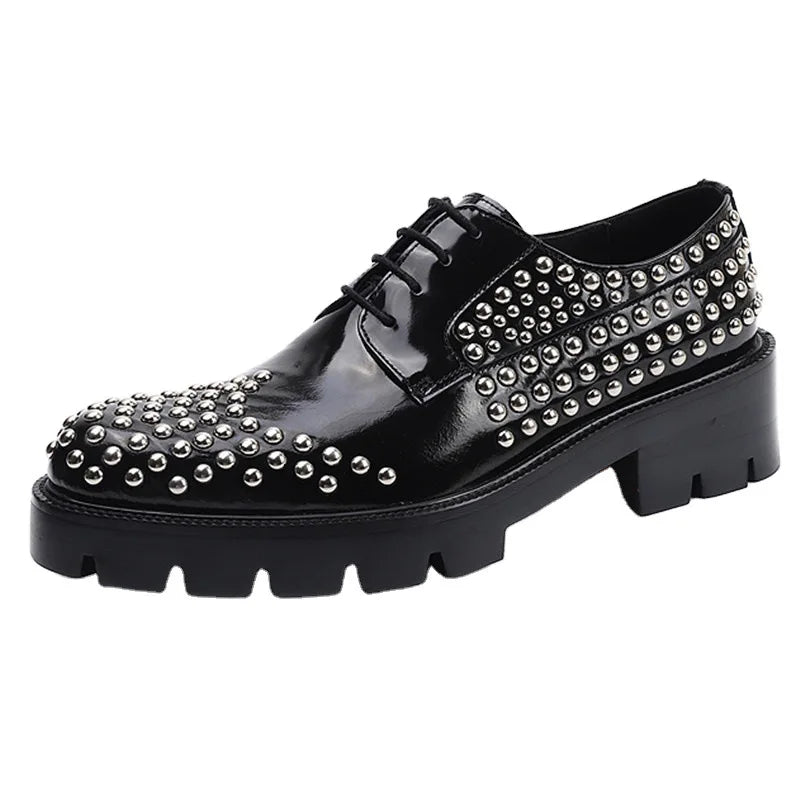 Men's Genuine Leather Lace up Metal Rivet Handmade Shoes