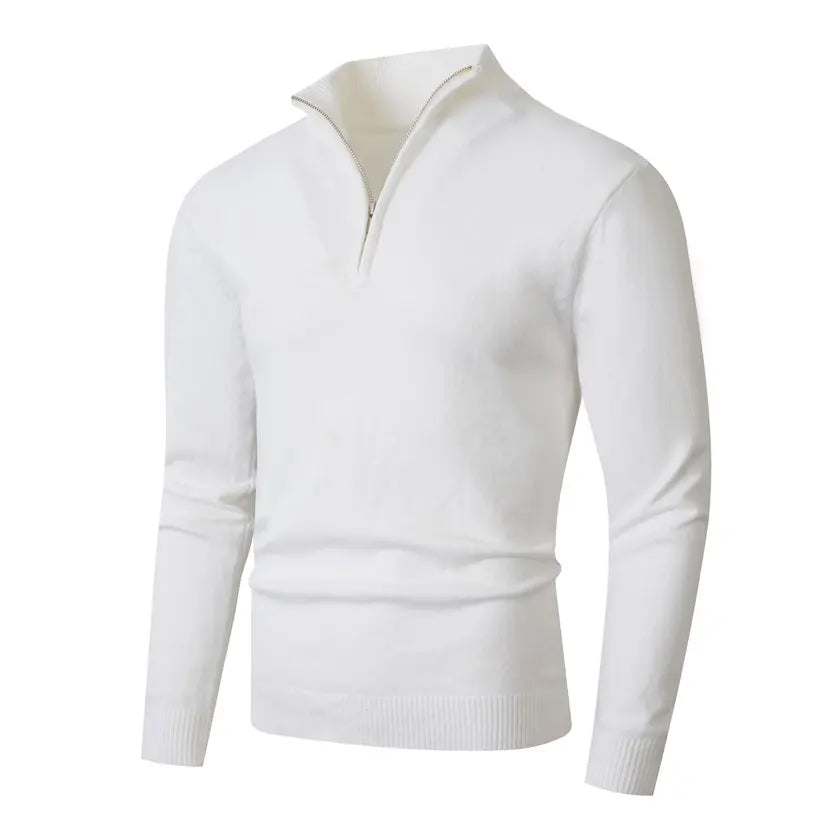 Autumn Winter Half-Zip Stand Collar Sweater - Slim Fit Knitted Pullover