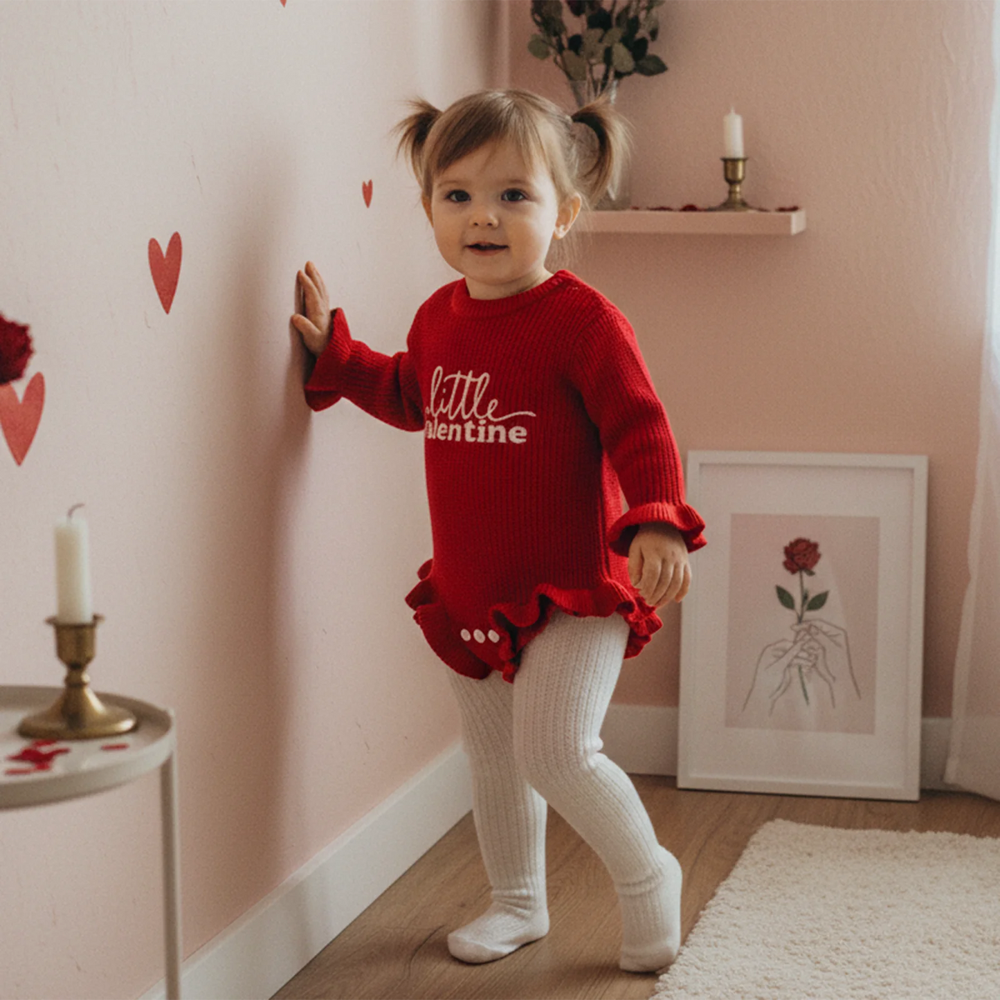 Baby Girls Boys Valentine's Day Sweater Romper - Letter Embroidery Long Sleeve Jumpsuit 0-18M