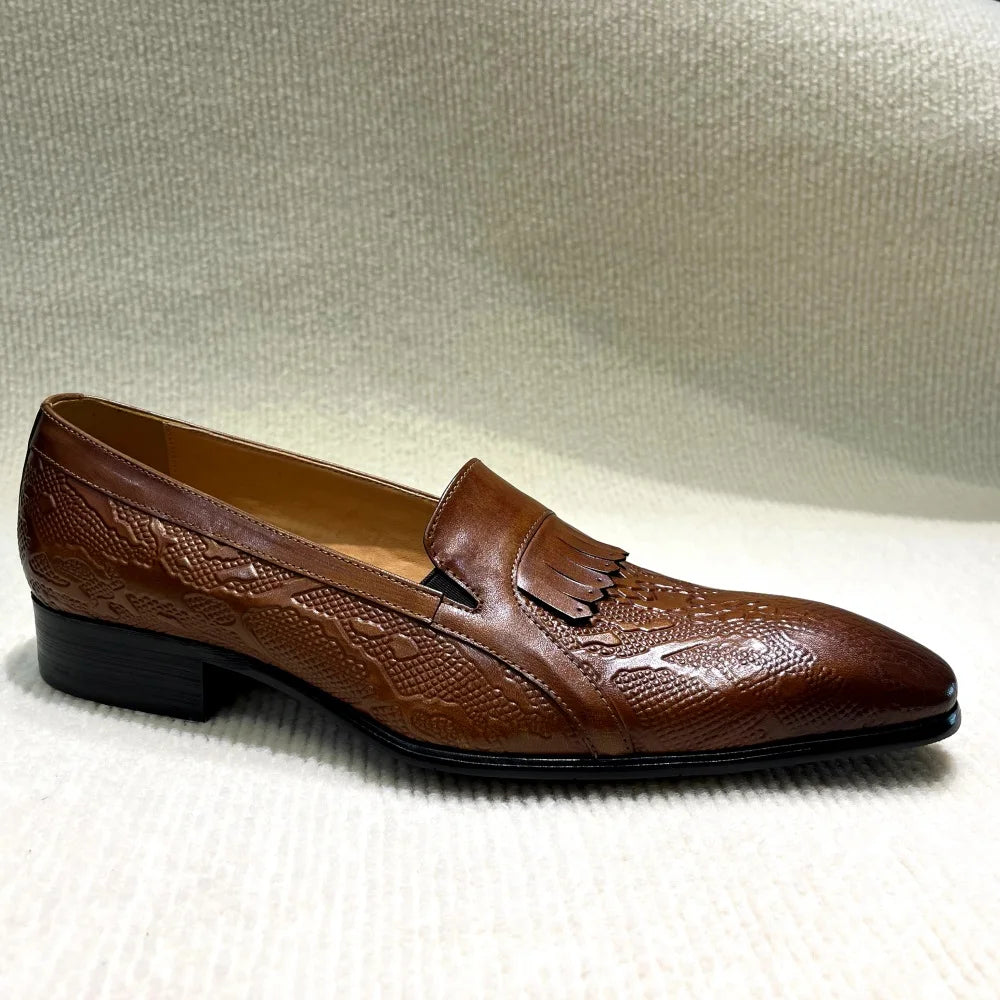 Men's Genuine Leather Penny Loafers Handmade Tassel Slip-On  Wedding Banquet Casual Business Shoes