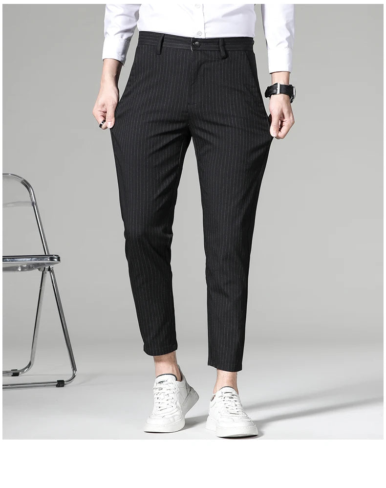 Men's Stripe Plaid Ankle Length Trousers