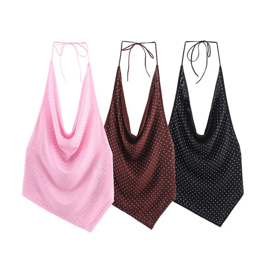 Women's Polka Dot Halter Neck Camisole - Backless Summer Top