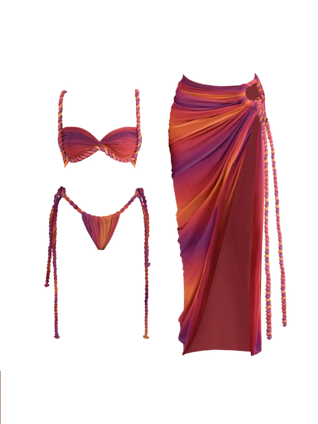 Women's Braid Bandage Bikini with Skirt 3Pcs Halter Bra Summer Skirt