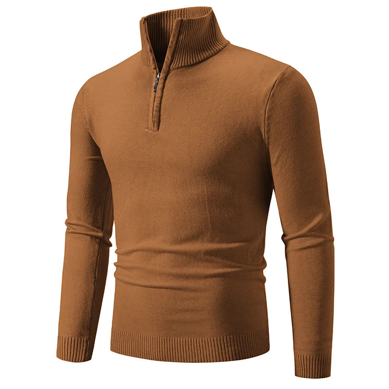 Men's Half Zipper Knitted Sweater - Slim Fit Stand Collar Pullover