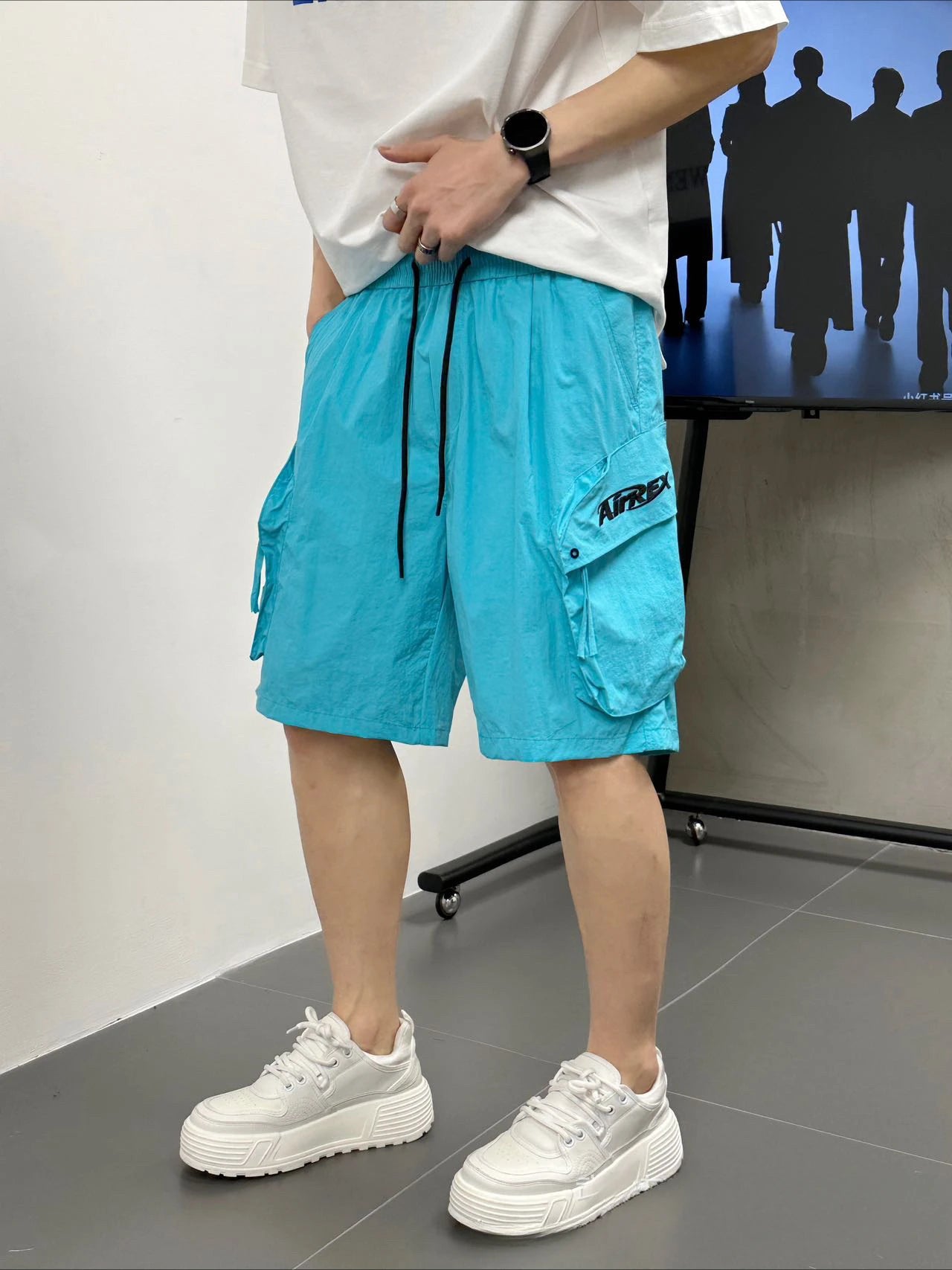 Men's Casual Cargo Shorts Knee Length Summer Drawstring Shorts