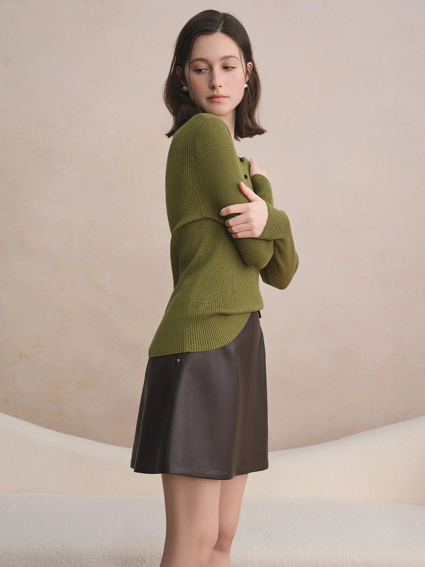 Merino Wool Ribbed Knit Sweater